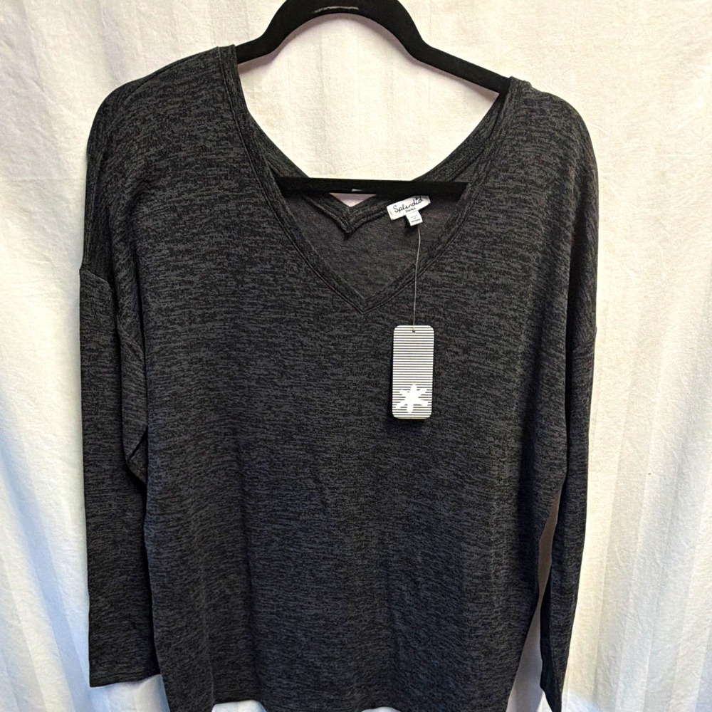 NWT Splendid Women's Sweater S Gray Solid Knit V-Neck Long Sleeve ST10133